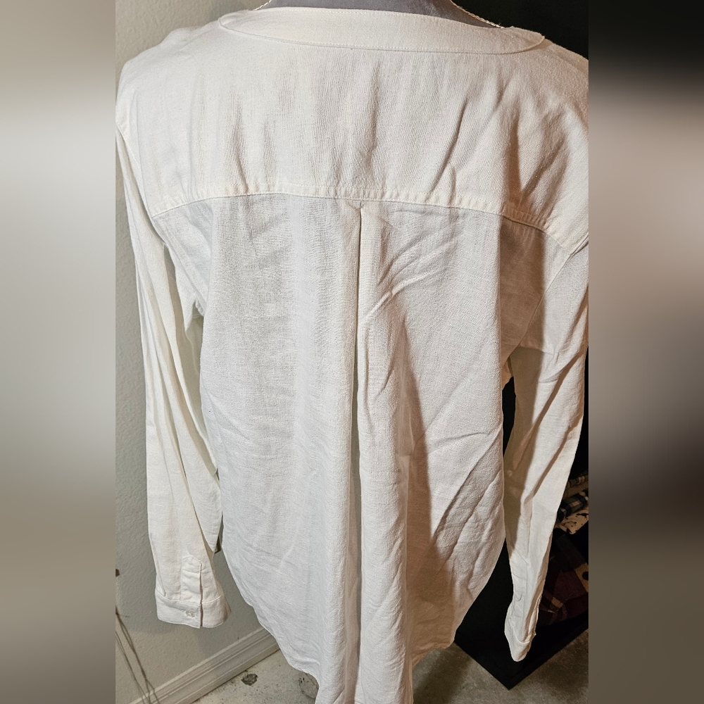 Christopher & Banks White Cotton Linen Long Sleeve Shirt - Picture 4 of 5